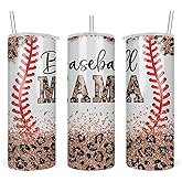 TunlaStore Baseball Mama Tumbler Cup With Lid - Mama Gift - Basketball Softball Mom - Mom Of Both - Basketball - Softball Mom - Sport Tumbler 20Oz - Skinny Stainless Steel, White