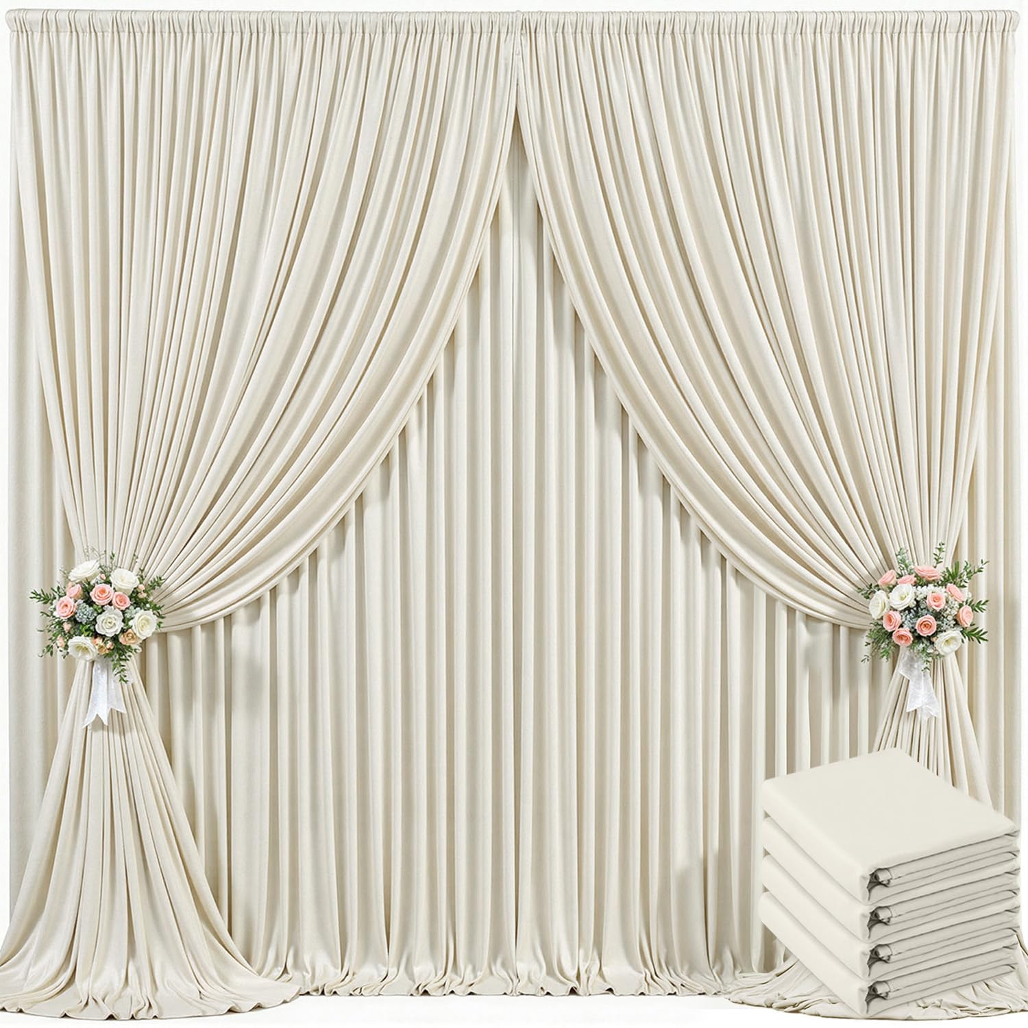 Photo 1 of 4 Panels Beige Backdrop Curtain for Baby Shower Wrinkle Free 20ft x 10ft Backdrop Drapes Panels for Parties Wedding Bridal Shower Birthday Photo Photography Fabric Background Decoration