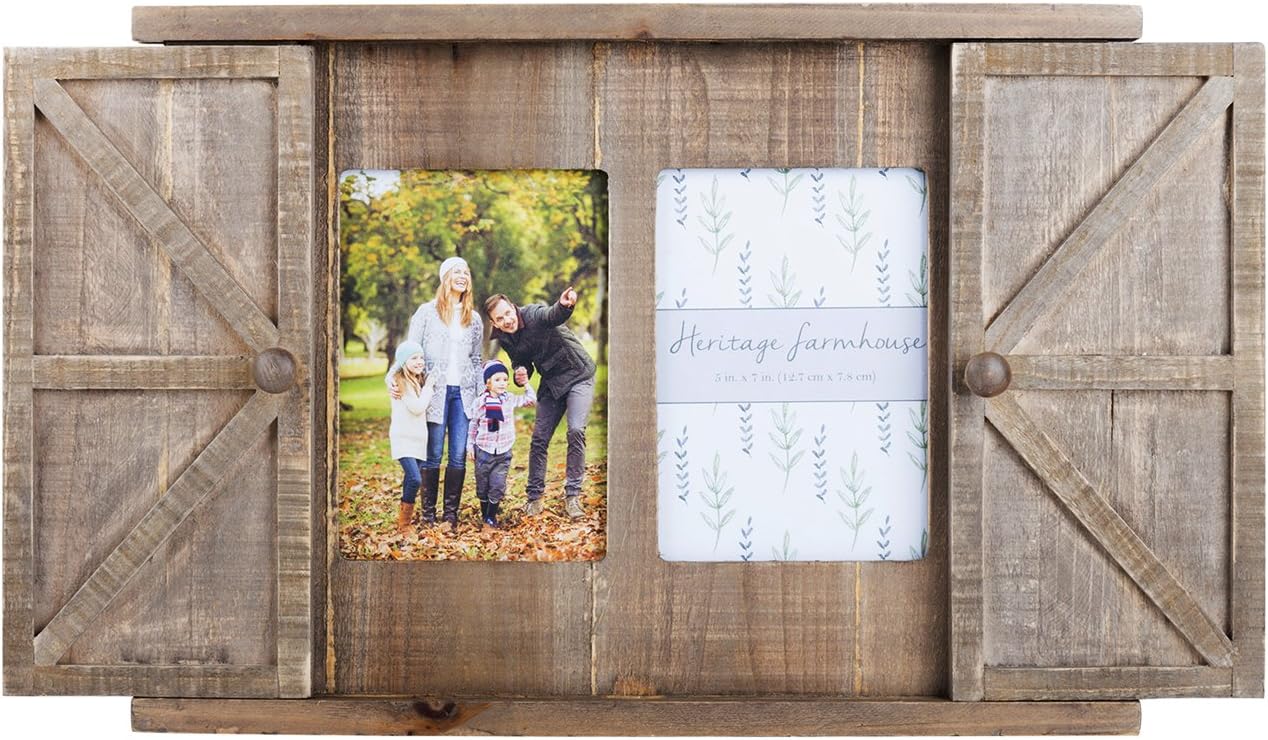 Multi Wood Barn Door Picture Frame, 2 Openings Rustic Wall Photo Frame, By Paris Loft Amazon.co