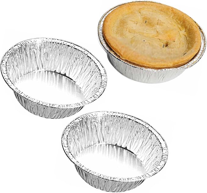 Delipak Individual Foil Dishes 110 x 33mm Round Pie Dish Meat Fruit Pies Containers (100
