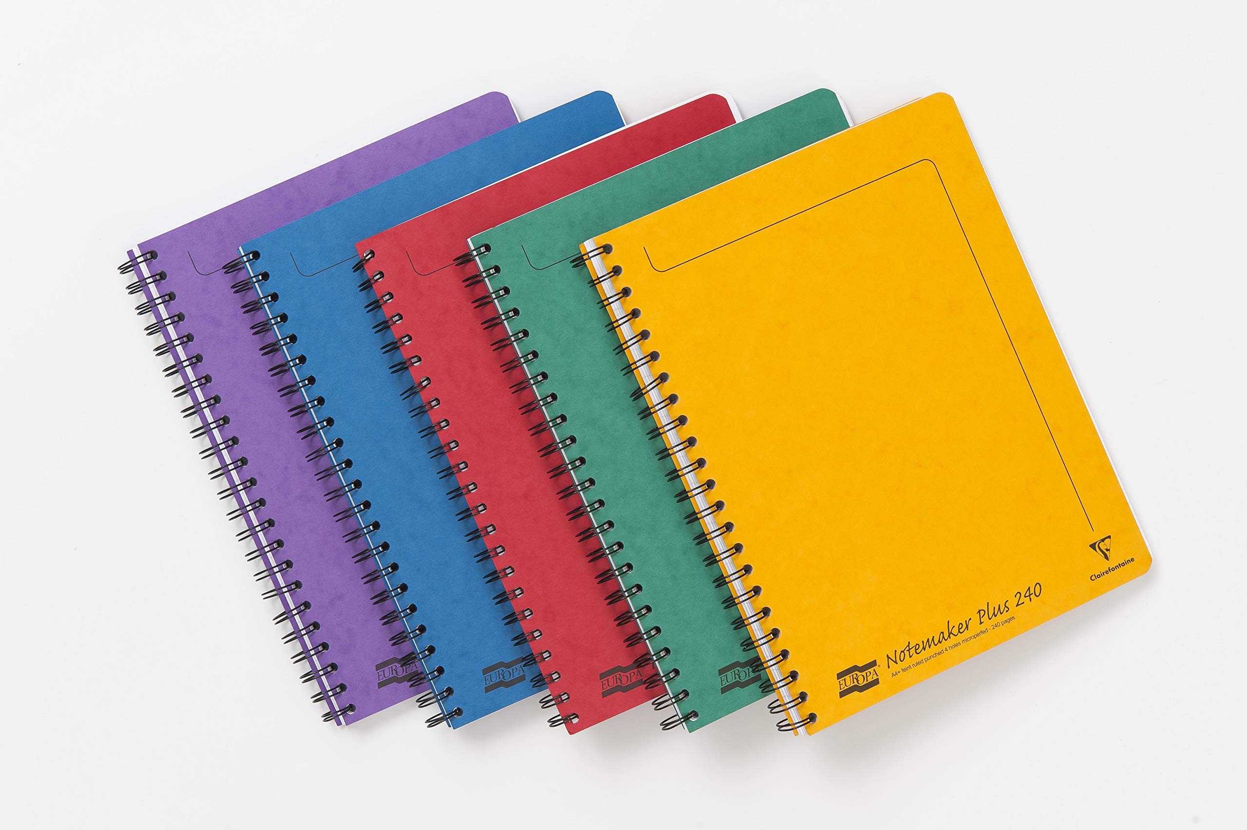 Clairefontaine 482/1124Z Set of 5 Notemakers Europa Spiral Notebooks A4+ 22,5x29,7 - 240 Lined Pages 4 Hole Perforated - Glossy Card Covers Random Colour