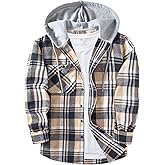 Mens Flannel Hoodie Shirts Long Sleeve Casual Plaid Jacket Button Down Classic Fit Shirts with Pocket