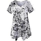 LARACE Plus Size Tops for Womens Summer Clothes Short Sleeve Shirts Casual V Neck Tunic Asymmetrical Blouses
