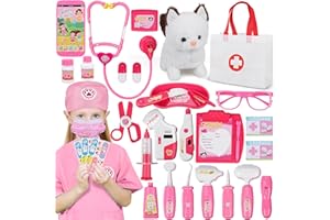 MR.TN 33Pcs Pet Doctor Kit for Toddlers - Dress Up Costume & Pretend Doctor Play Set with Cat Toy, Stethoscope, Pet Vet Roleplay Toys, Christmas Birthday Gifts for Ages 3 4 5 6 7 8 Year Old Boys Girls