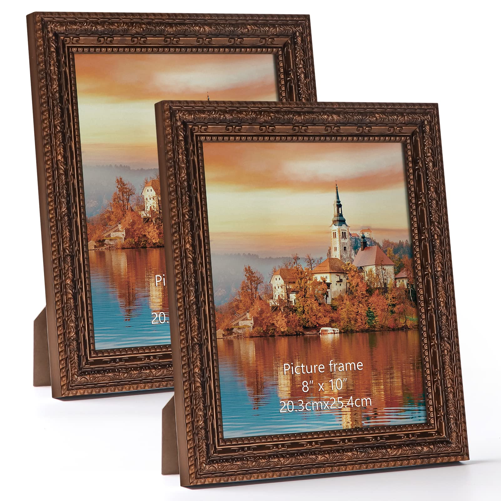 Photo 1 of Edenseelake 8x10 Picture Frame Set of 2, Vintage Antique Ornate Photo Frame 8 by 10 for Tabletop or Wall, Bronze