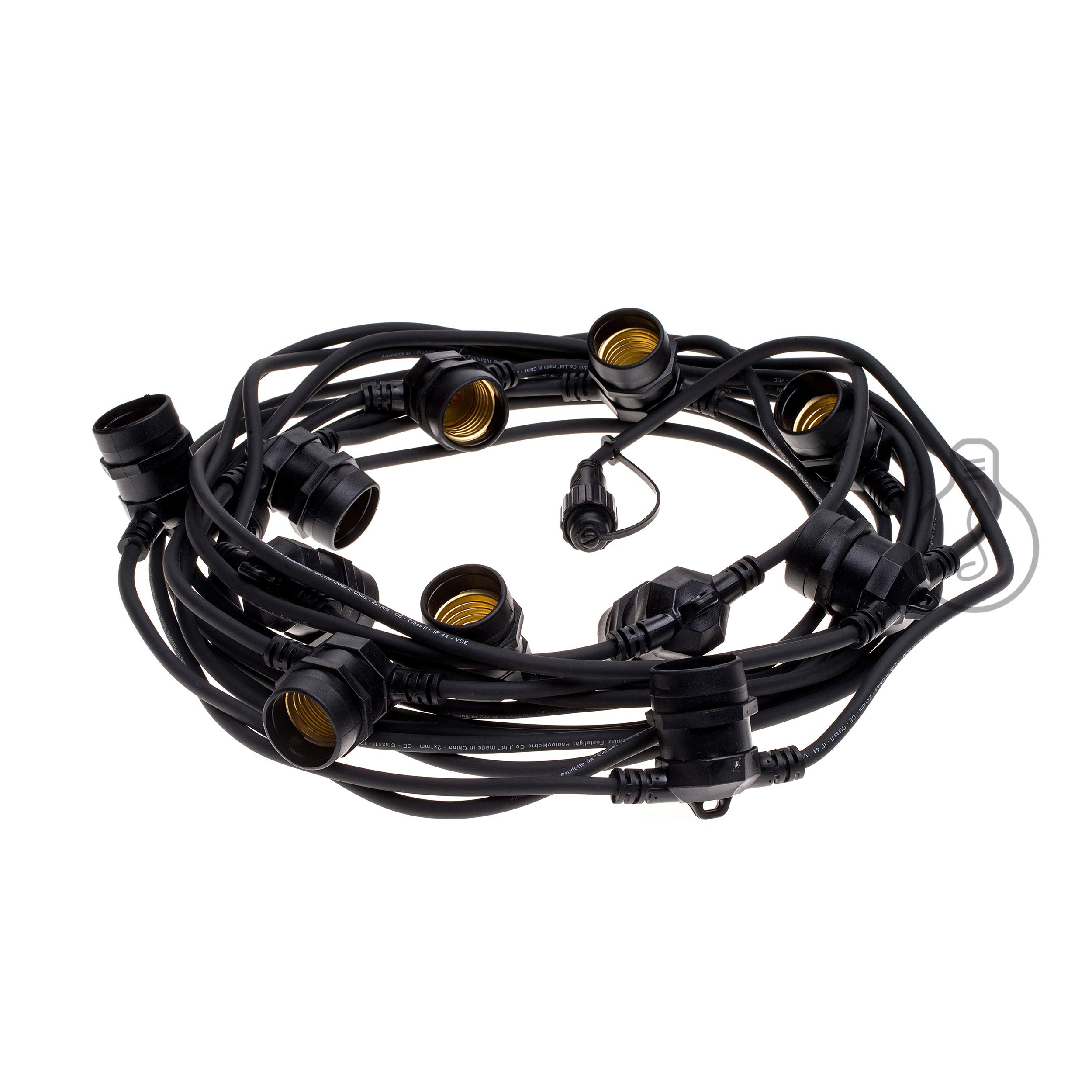 AMARCORDS - Luminous Belt Black for Outdoor use with 11 E27 Lampholders, Round Cable, schuko Plug, Length 12.5 m. Joined up to 100 Meters!