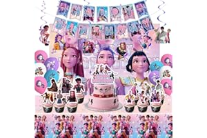 JTZHJIA Demon Hunters Birthday Decorations, Party Supplies Set Include Banner, Backdrop, Balloons, Hanging Swirls, Cake Cupcake Toppers, Tablecloth for Boys Girls Kpop Theme Party