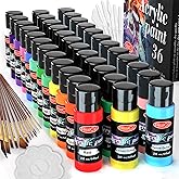 55PCS Acrylic Paint Set of 36 Colors 2fl oz 60ml Bottles 12 Brushes,Non Toxic 36 Colors Acrylic Paint No Fading Rich Pigment for Kids Adults Artists Canvas Crafts Wood Painting