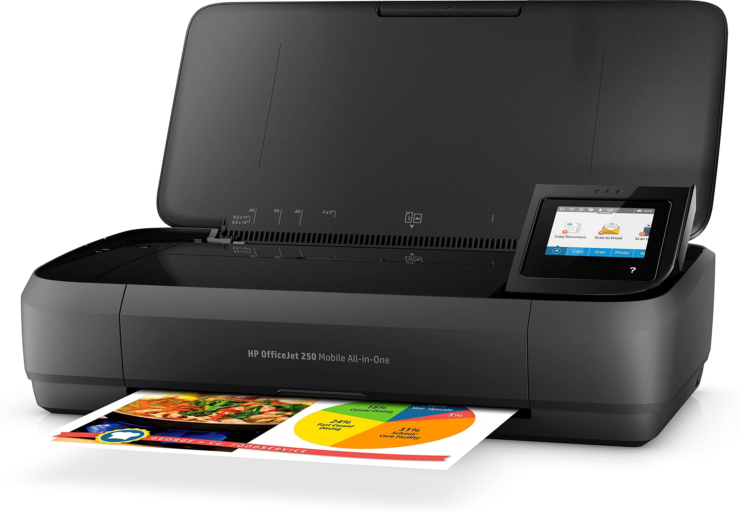HP OfficeJet 250 Mobile All-in-One Printer | Print, scan, copy | Up to A4 Colour | Automatic document Feeder | USB 2.0, Wireless, Wifi Direct 7 BLE | Long-lasting battery life | Fast Charge | Black