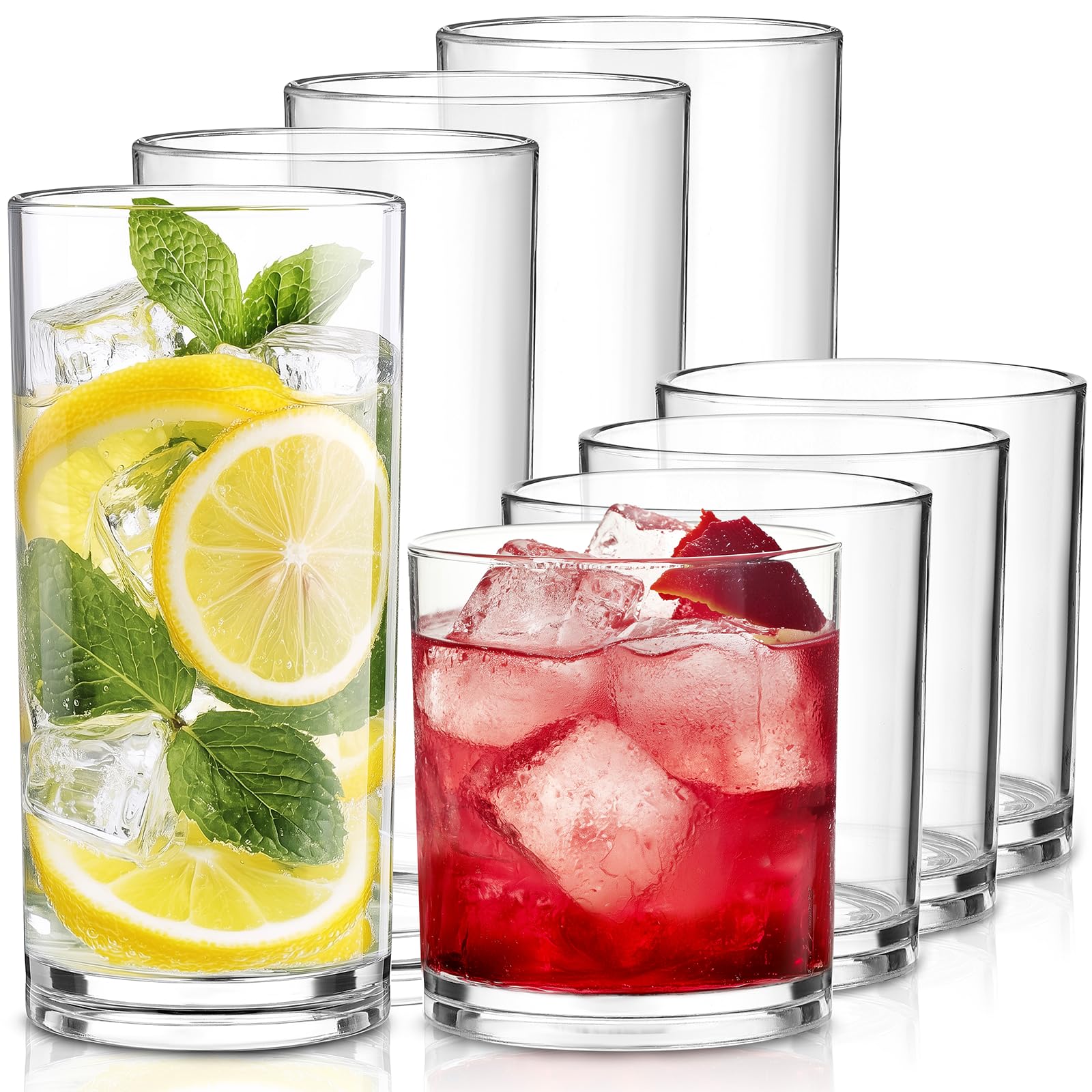 Photo 1 of Plastic Drinking Glasses Set of 8, 14oz Rocks & 20oz Water Cups, Unbreakable Plastic Glasses Drinkware, Clear Kitchen Tumblers for Home & Outdoors, Reusable , BPA-Free, Top-Rack Dishwasher Safe