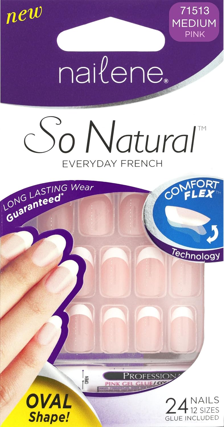 Nailene So Natural Everyday Nails, French, Oval, with Glue eBay