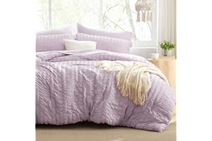 Love's cabin Seersucker Lavender Twin Comforter Set 5 Pieces, All Season Bedding Set, Twin Bed in a Bag Comforter Set with Comforter, Flat Sheet, Fitted Sheet, Pillowcase and Pillow Sham