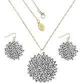 Niumike Handmade Crystal Circle Pendant Necklace and Earring Sets for Women Prom Disc Long Statement Necklaces Jewelry Sets with Gifts Box