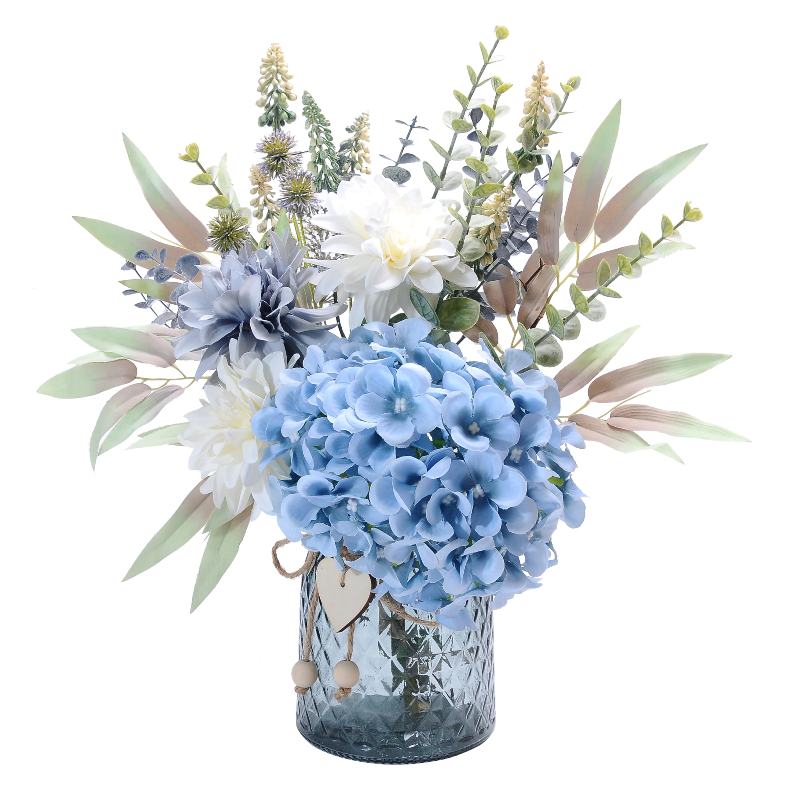 Yorkmills Fake Flowers with Vase, Hydrangea Artificial Flowers in Vase Faux Flowers Arrangement Suitable for Home Kitchen Living Room Fall Spring Decor Office Decoration, Centerpiece Table Decorations