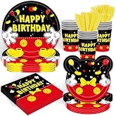 120 Pcs Red Mouse Plates Napkins Party Supplies Disposable Paper Cups Tableware Set for Birthday Party Decorations 20 Guests