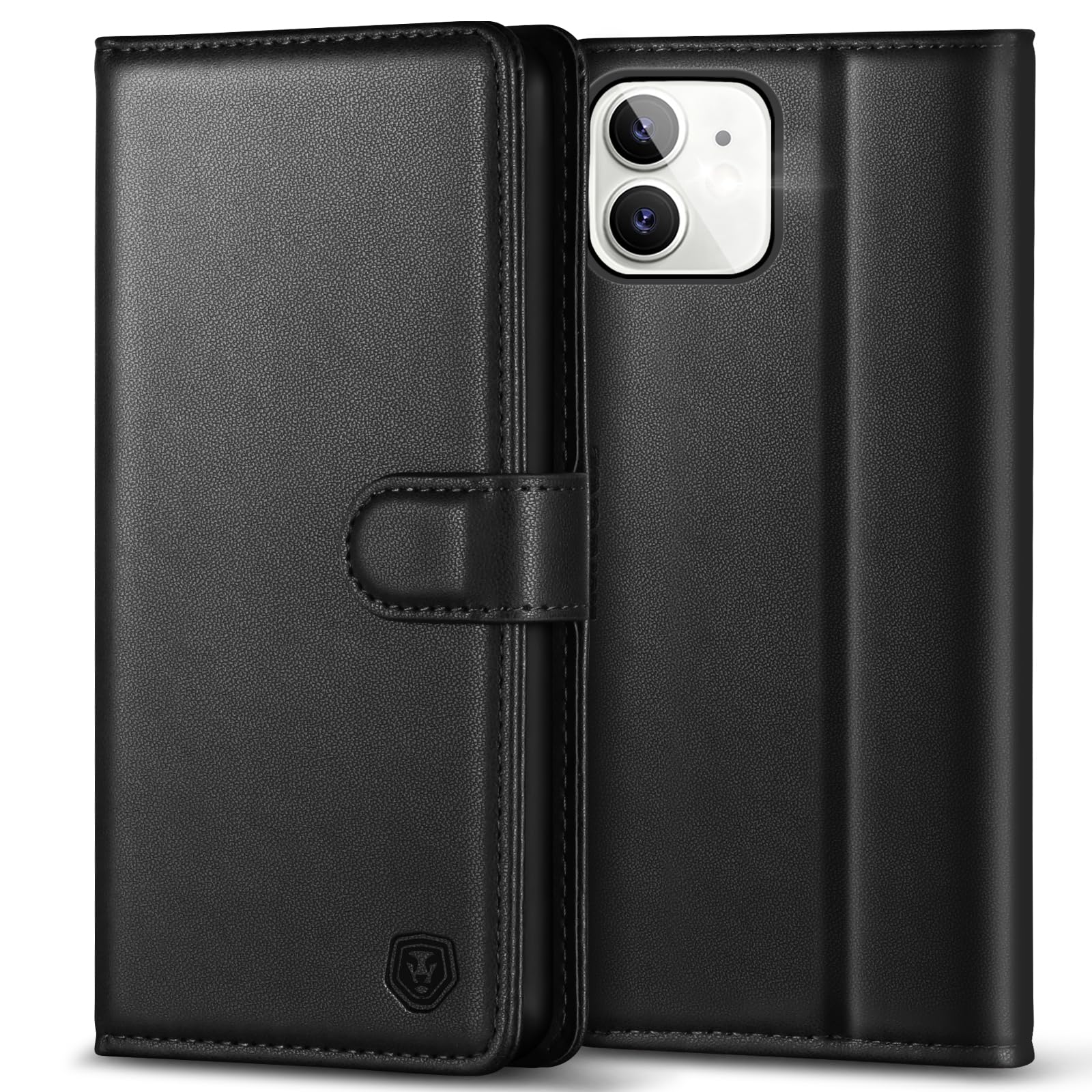 Kuafcase Compatible for iPhone 12/12 Pro Case, 4 Card Slots Magnetic Closure Kickstand Shockproof Protective Phone Case Compatible for iPhone 12/12 Pro - Black — image 1