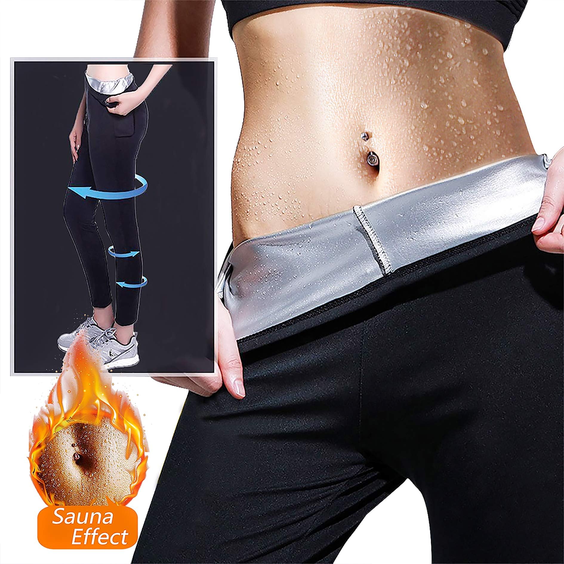 EGEYI Women Sauna Weight Loss Slimming,Sauna Suit Workout,Neoprene Pants Side Pocket Hot Thermo Sweat Leggings