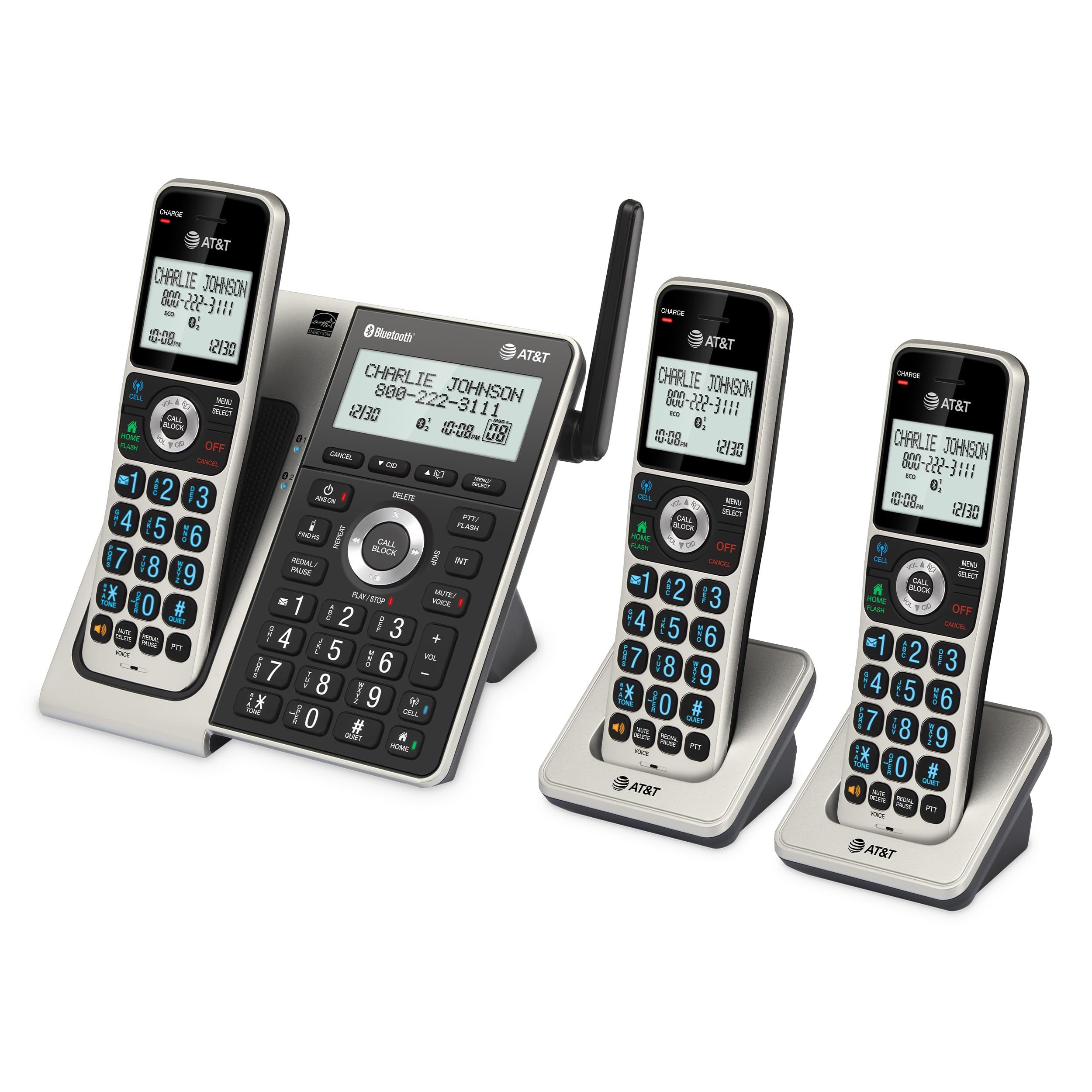 AT&T BL3107-3 3-Handset DECT 6.0 Cordless Home Phone with Bluetooth, Answering System, Smart Call Blocker, Extended Range, 2
