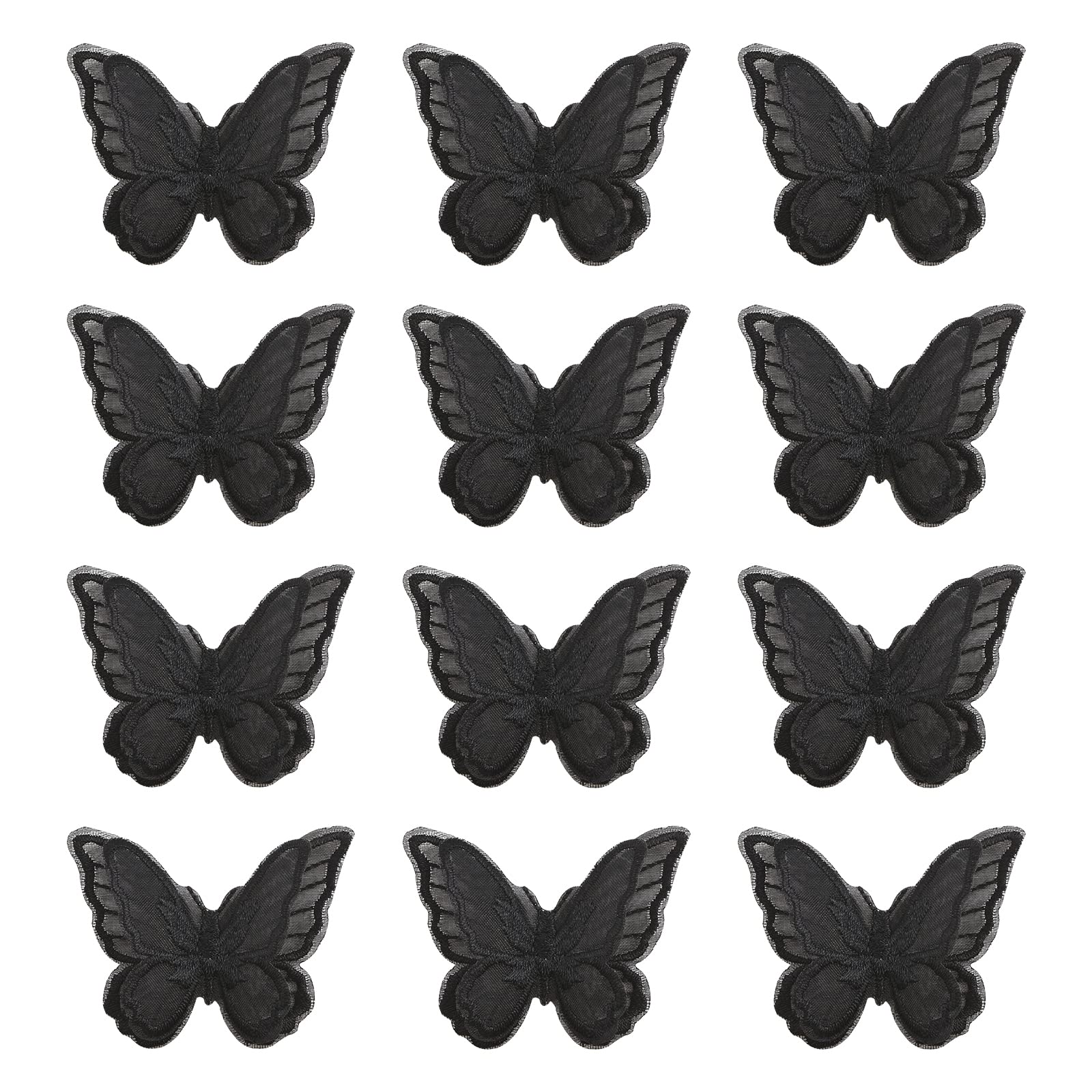 URROMA 12 PCS Butterfly Appliques Embellishments, Black Lace Appliques for Sewing Butterflies Applique Patches Embroidery Patches for Sewing Craft DIY
