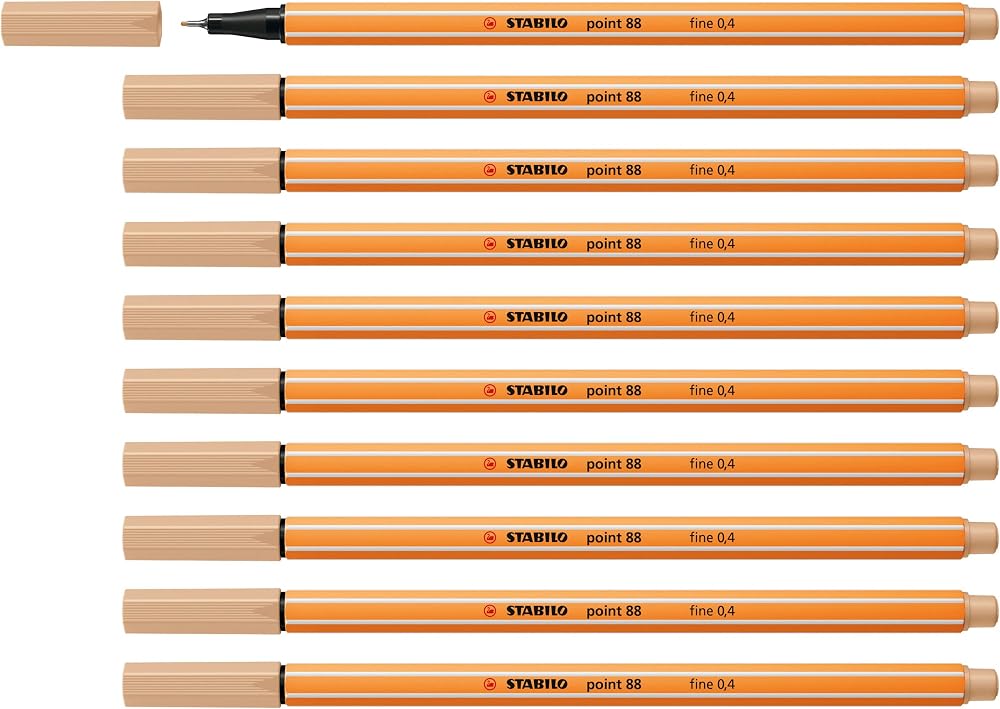 STABILO point 88 Fineliner Pack of 10 Beige 0.4 mm Metal Cased Tip