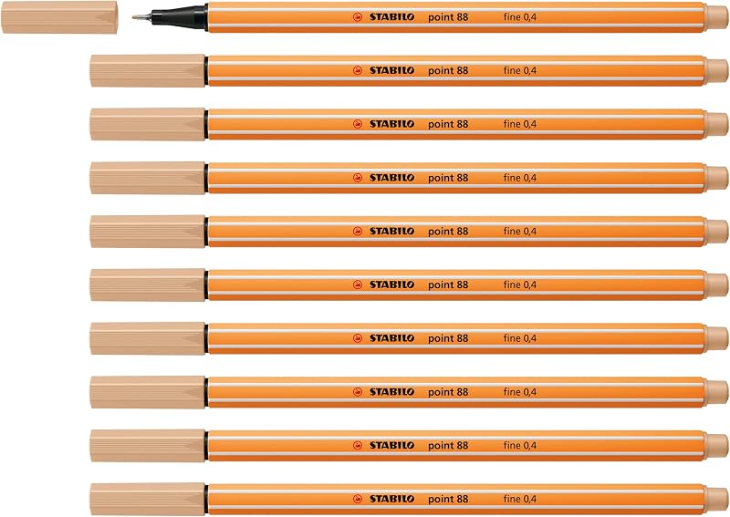 STABILO point 88 Fineliner Pack of 10 Beige 0.4 mm Metal Cased Tip