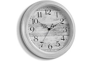 HYLANDA Wall Clock, 12 Inch Kitchen Wall Clocks Battery Operated, Bathroom Gray Clock Silent Non-Ticking, Vintage Retro Grey Clocks Decorative for Living Room, Bedroom, Office, Home,(12")