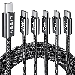 LISEN Type C Charging Cable, [5-Pack, 6.6FT] USB-C