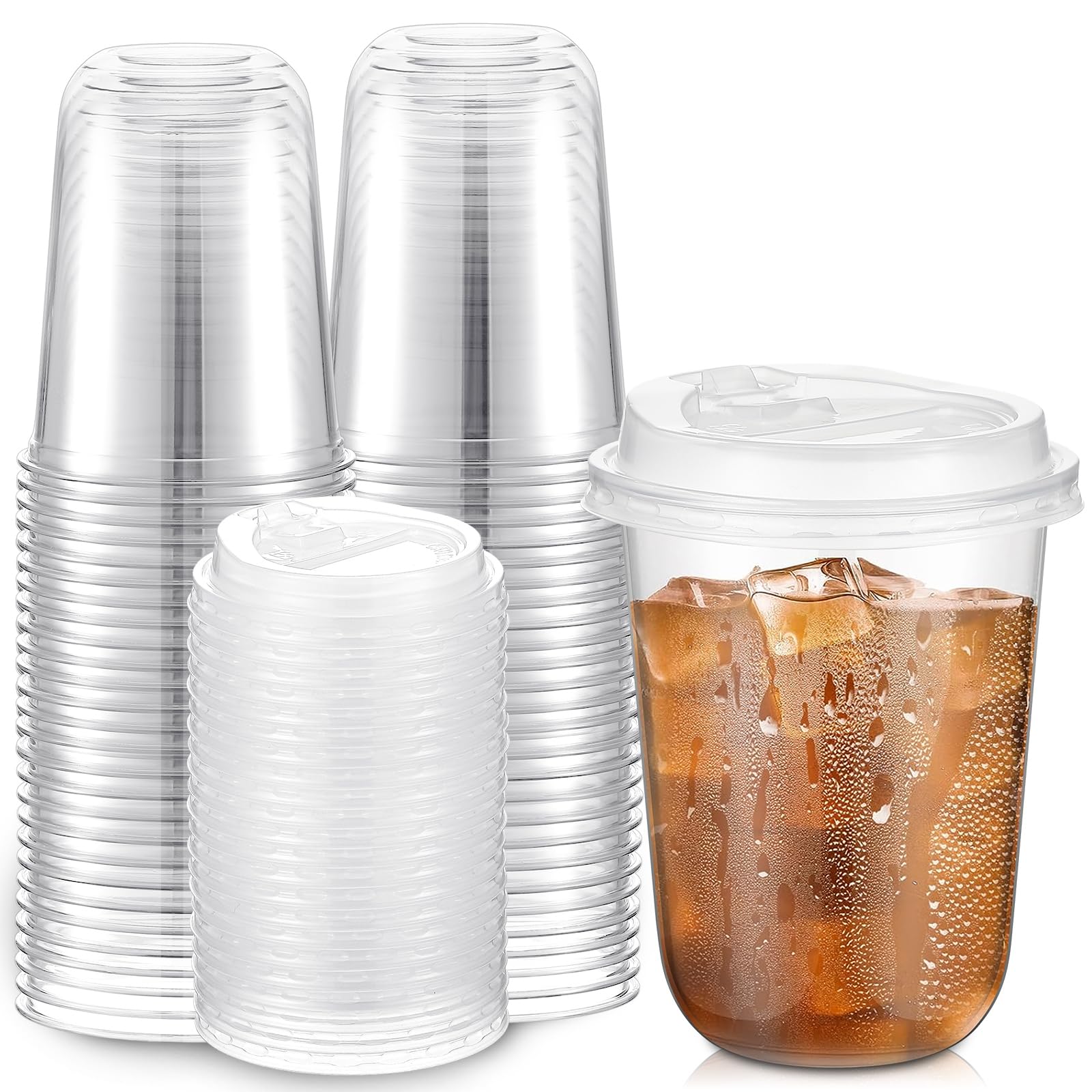 Photo 1 of Baderke 50 Sets 16oz Disposable Crystal Clear Plastic Cups With Lids, Round Bottom Iced Coffee Cups With Lid for Smoothie, Cold Beverages, Drinking Tumblers, Cold Drinks for Party, Wedding, Event
