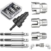 PVC Pipe Threader 7PCS Kit with Step Drill Bit, 1/2" 3/4" 1" Tapping Tool | Ball-Lock Design, Drill-Powered Hex Shank, Alloy Steel Construction, For Home &amp; Garden Plumbing, Fits 1/2" 3/4" 1" PVC Pipes