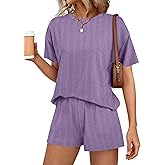 Two Piece Sets for Women Summer Short Sleeve T Shirts and Shorts Matching Lounge Set Crew Neck Loungewear Pajamas Outfits