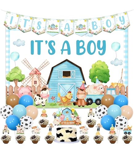 Farm Animal Baby Shower Banner & Garland Set - Welcome Baby Bunting, Barnyard Party Decor For Boys Or Girls - View #6