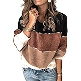 Angashion Women's Sweaters Casual Long Sleeve Crewneck Color Block Patchwork Pullover Knit Sweater Tops