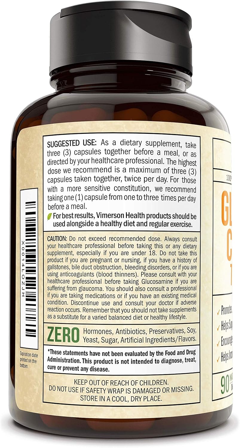 Glucosamine with Chondroitin Turmeric MSM Boswellia. Supports Occasional Joint Pain Relief. Helps Inflammatory Response, Antioxidant Properties. Supplement for Back, Knees, Hands. 90 Capsules: Health & Personal Care