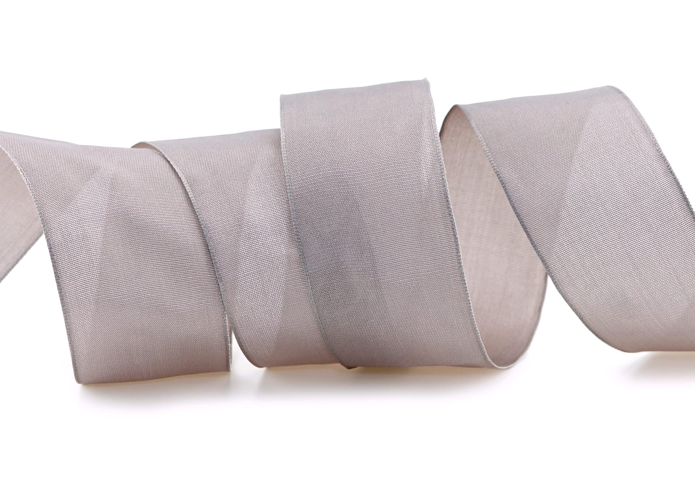 finemark 20 m x 40 mm Wired Silk Ribbon Lina 107 Taupe Fabric Decorative Wire Edges Gift Table Decoration Wedding Easter Visco Card Design