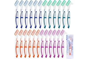 AFFBEI 24 Pcs Denture Brush Set for False Teeth, Double Sided Denture Cleaning Toothbrushes with Soft Bristles and Ergonomic Anti-Slip Handle, Denture Cleaner Brush for Adults, (Green,Purple,Blue,Orange)