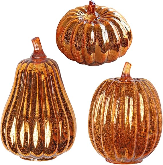Amazon.com: Ya-tube Glass Pumpkin with Lights and Timer Set of 3 Large