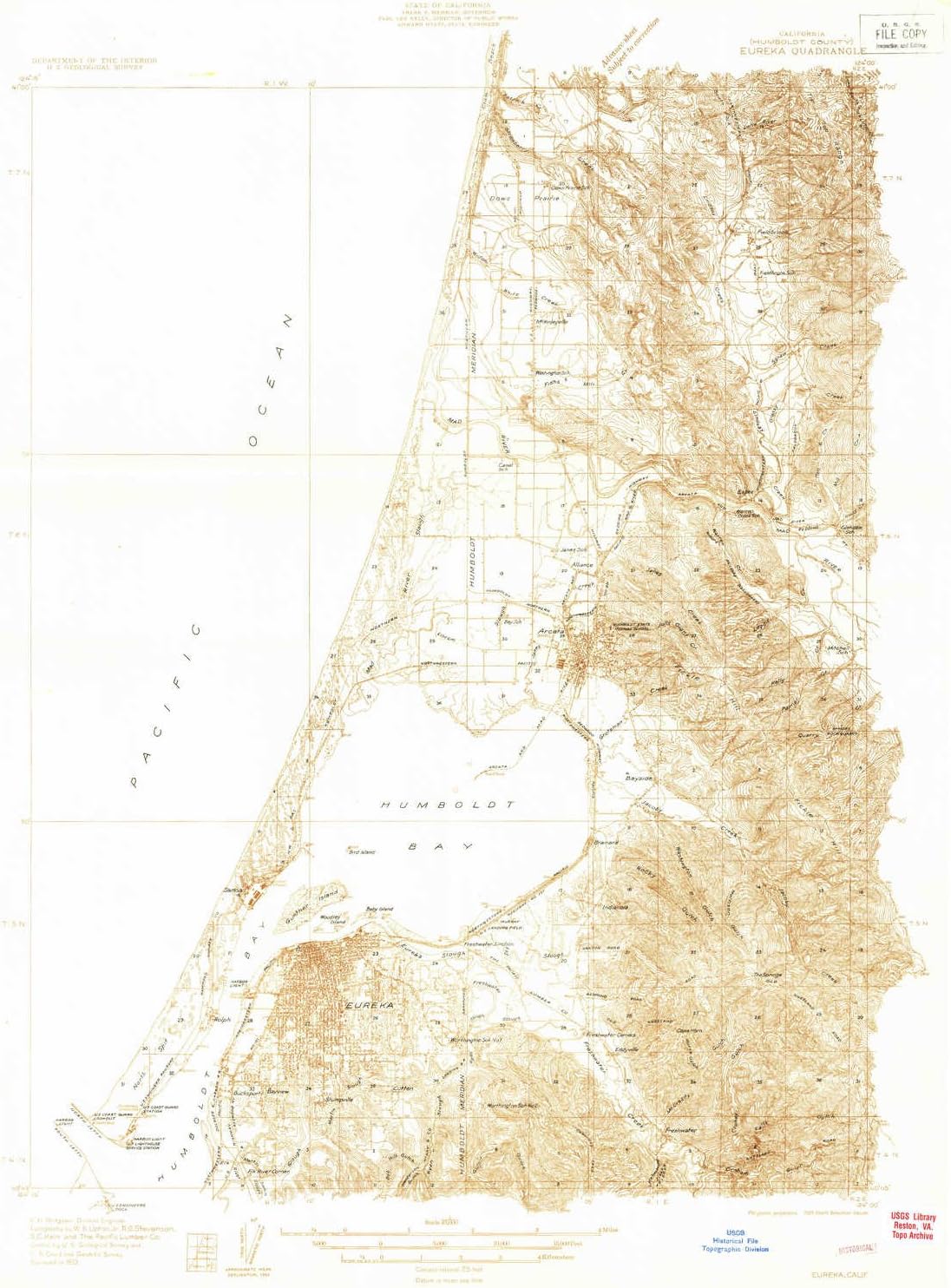 YellowMaps Eureka CA topo map, 1:48000 Scale, 15 X 15 Minute, Historical, 1933, 26.9 x 20.9 in