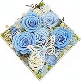 HipTree Preserved Blue Rose with Laser-Forever Real Eternal Austin Rose Gifts for Women, Valentine’s Day Mother’s Day Easter Birthday Christmas Wedding Anniversary for Mom Wife Girlfriend