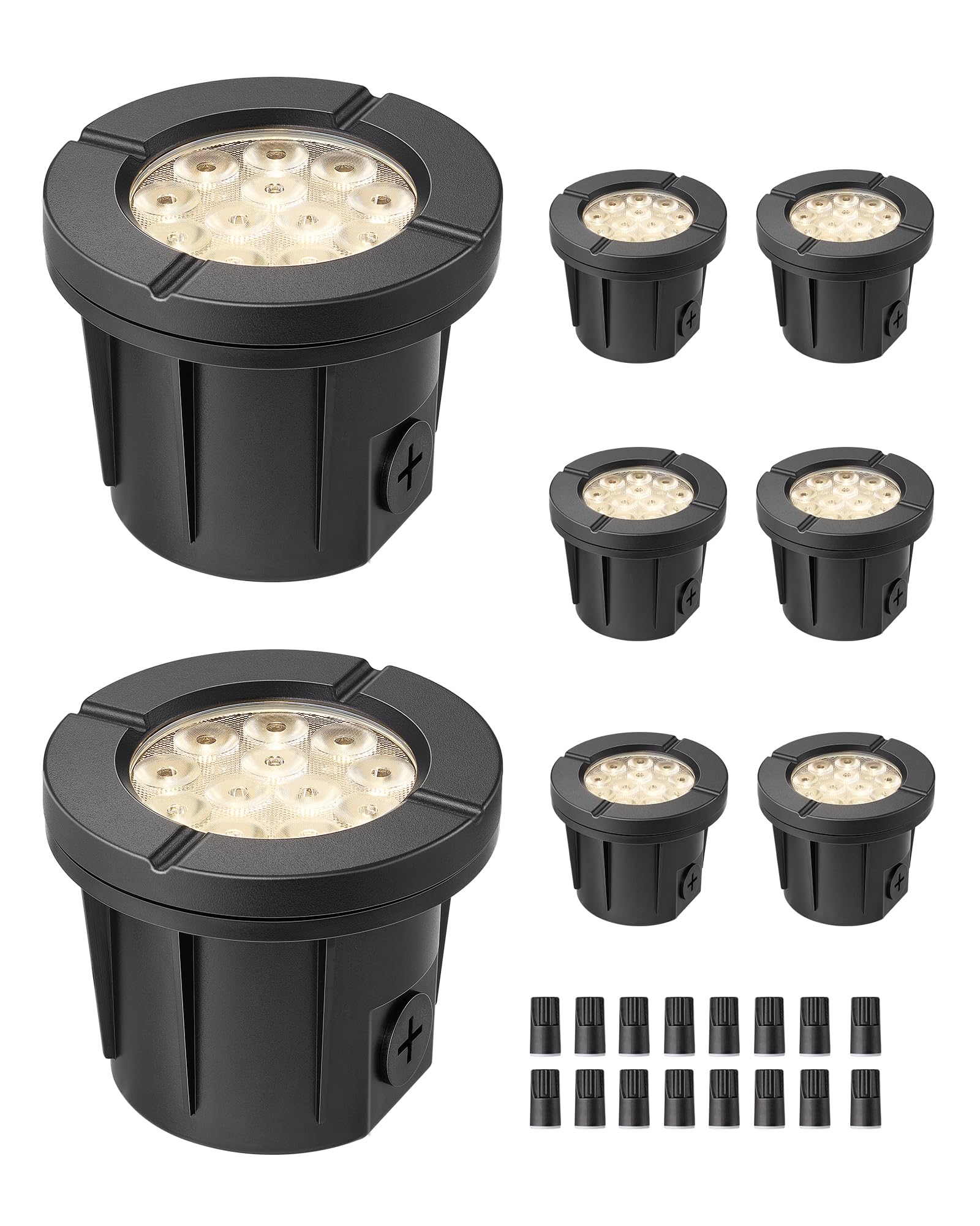 Photo 1 of EDISHINE 8 Pack 4 Inch Low Voltage Landscape Lighting, 8W 3000K 600LM AC/DC Well Lights Landscape Led In-Ground,12-24V IP67 Waterproof Outdoor In Ground Lights for Pathway Driveway Yard Garden