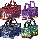 Aviski 8PCS Ramadan Mubarak Reusable Gift Bags, Assorted Sizes, Multicolor, Non-Woven, Islamic Themed Patterns