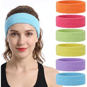 Ziuohaa 6PCS Neon Sweatbands for Women and Men Retro 80s 90s Neon Headband | for Gym Yoga Running Fitness , Bright Color Terr