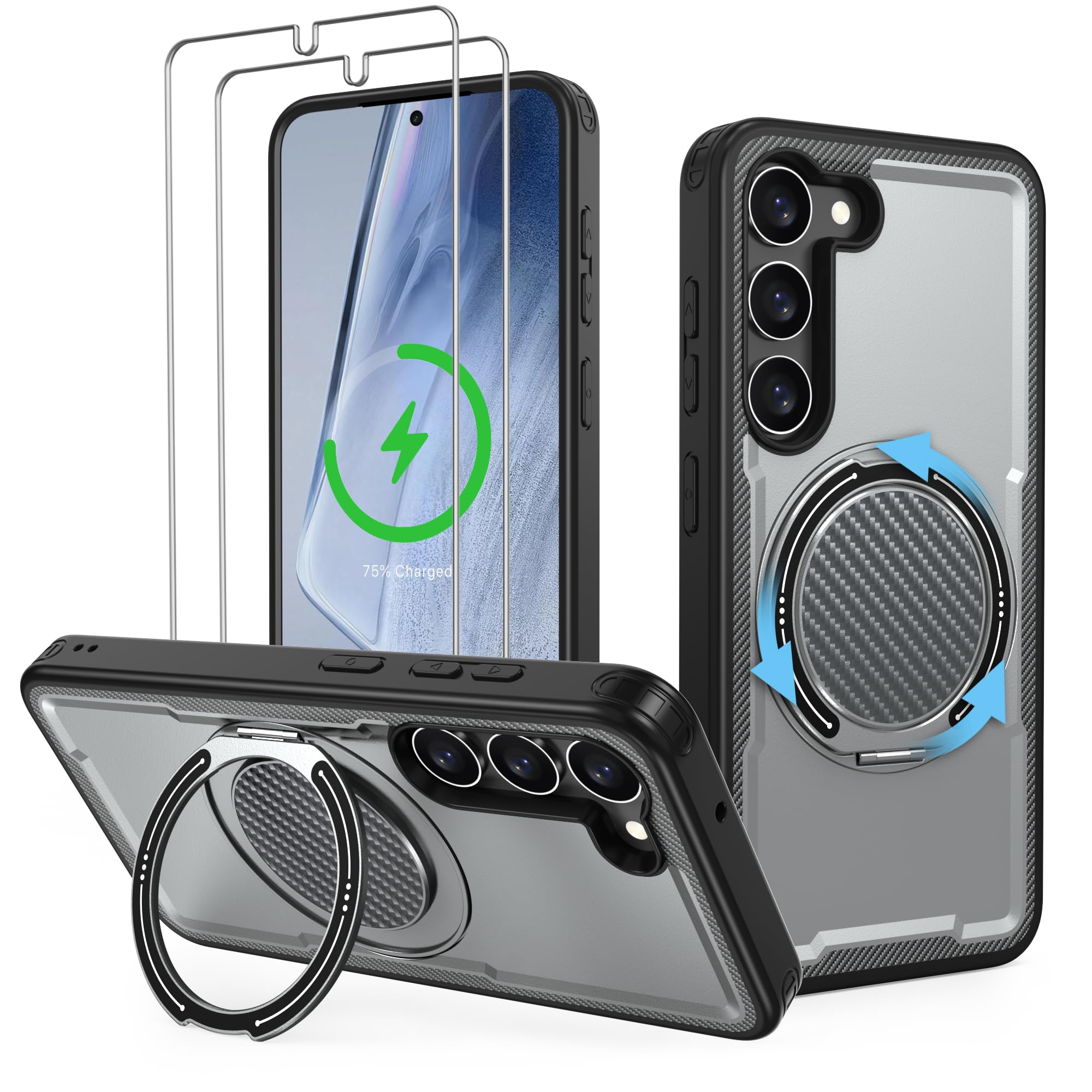 Aropuktek for Galaxy-S23 Phone Case: [𝗡𝗼𝘁 𝗙𝗶𝘁 𝗦𝟮𝟯 𝗣𝗟𝗨𝗦] with 2X Screen Protectors, Rotatable Kickstand, Military-Grade Dual-Layer Protection, Slim Fit Phone Case for Samsung S23, Gray