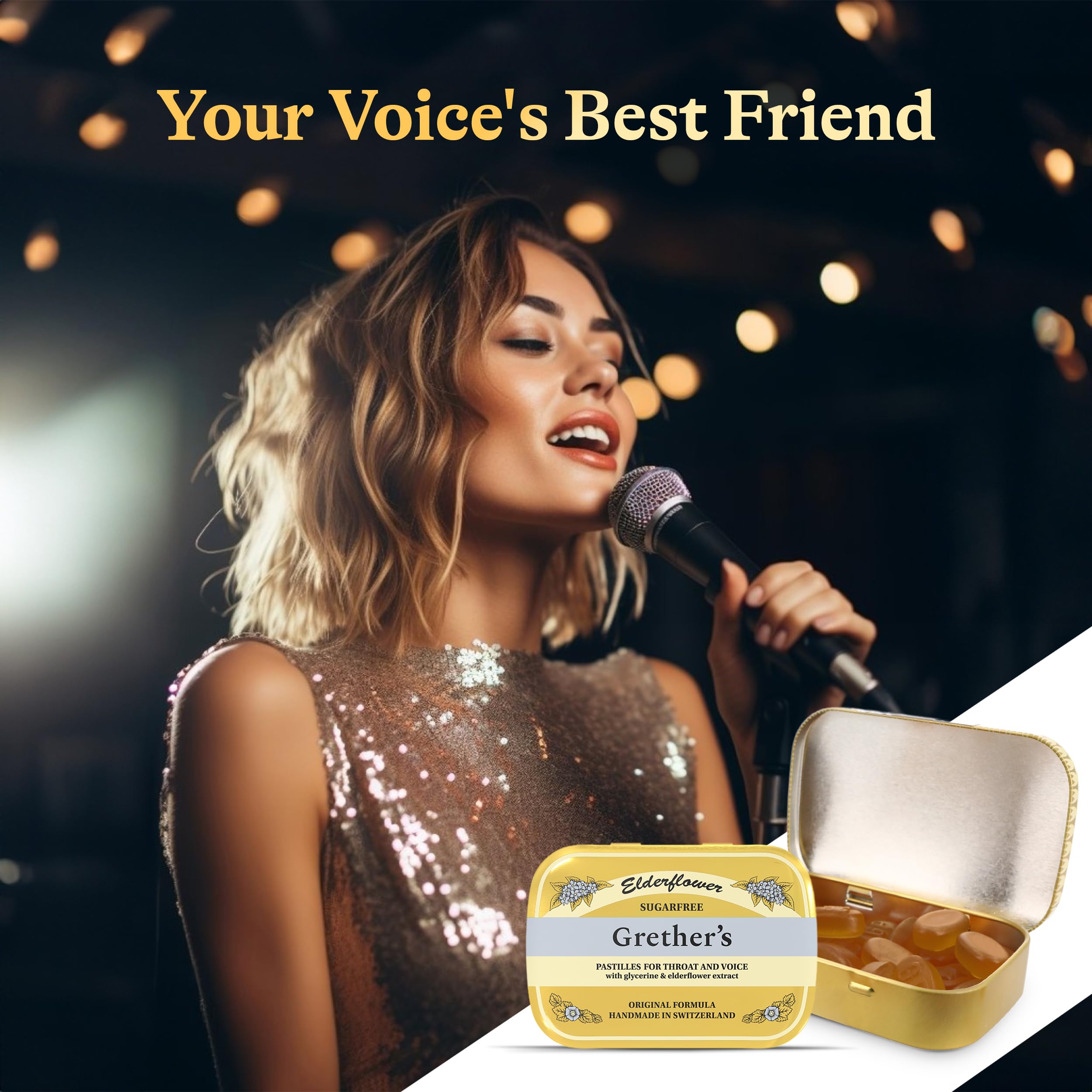 GRETHER'S Sugarfree Elderflower Pastilles Remedy for Dry Mouth Relief - Soothing Throat & Healthy Voice - Gift for Singers - 1-Pack - 3.75 oz.