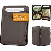 GARZINI Magic Wallet for Men | Slim Leather Wallet with RFID Blocking | Minimalist Front Pocket Wallet | Holds 8 Cards + Cash | Handcrafted Gift-Ready Design, Brown
