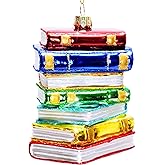 REXTOXA Stack of Books Glass Blown Christmas Ornament 2025 – Book Lover Gifts for Women, Readers, Bookworms, Book Club, Bookish Decor, Librarian Gift Ideas – 4.33 × 3.54 × 3.54 Inches with Display Box