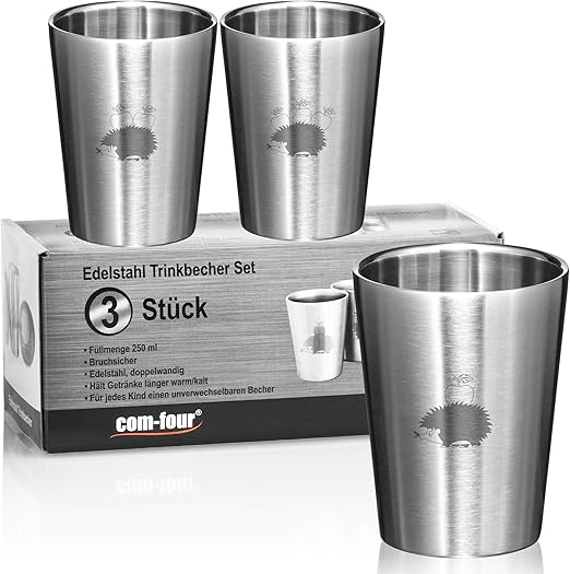 Com Four 3x Edelstahl Trinkbecher Fur Kinder Thermo Trinkbecher 250 Ml Aus Edelstahl Bruchsichere Campingbecher Doppelwandige Isolierbecher Bpa Frei Igel 3 Stuck Amazon De Garten
