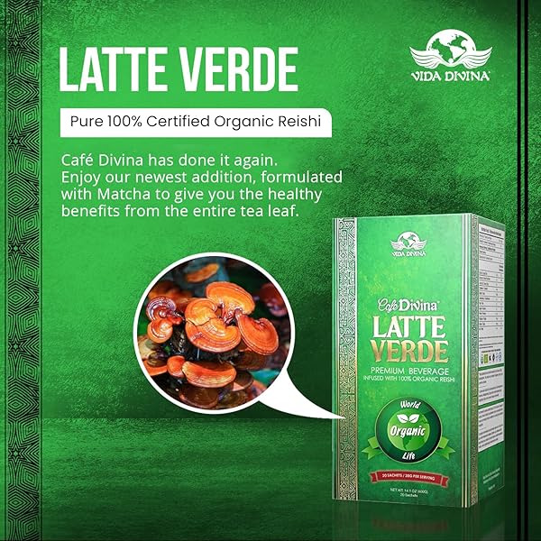VIDA DIVINA LATTE VERDE – ENERGIZING REISHI & MATCHA BLEND FOR HEALTHY LIFE STYLE – LIVER & HEART SUPPORT, WEIGHT CONTROL, ENERGY & FOCUS, 20 SACHETS