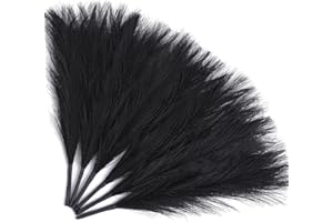 UREYMX Faux Pampas Grass Decor 17.7 Inch 6pcs, Artificial Pampas Grass Fluffy Home Decor, Short Vase Room Decor pompous Grass Flower Arrangement for Boho Home Wedding Decoration (Black)