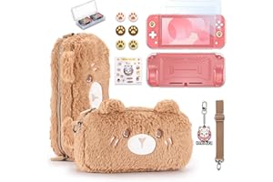 IA INNOAURA innoAura Switch Lite Case, 14 in 1 Switch Lite Accessories Bundle with Cute Switch Lite Carrying Case, Switch Lite Screen Protector, Switch Game Case, Switch Thumb Caps (Brown Bear)