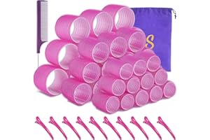 Self grip hair roller set 36 pcs,Heatless hair curlers,Hair rollers with hair roller clips and comb,Salon hairdressing curlers,DIY Hair Styles, Sungenol 3 Sizes Rose red Hair Rollers in 1 set